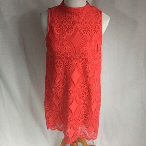 Umgee Small orange lace sleeveless tank dress high collar zippered back